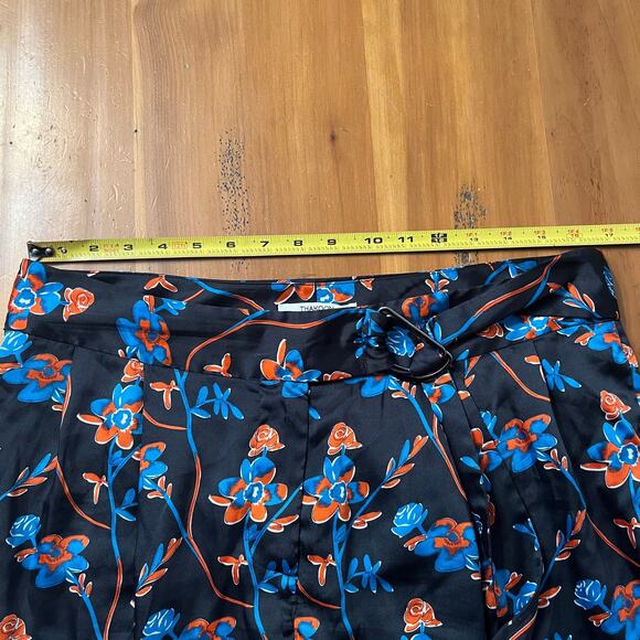 THAKOON COLLECTIVE Black Daisy Floral High Waisted Belted Pants Pockets Size 14 - Picture 6 of 8